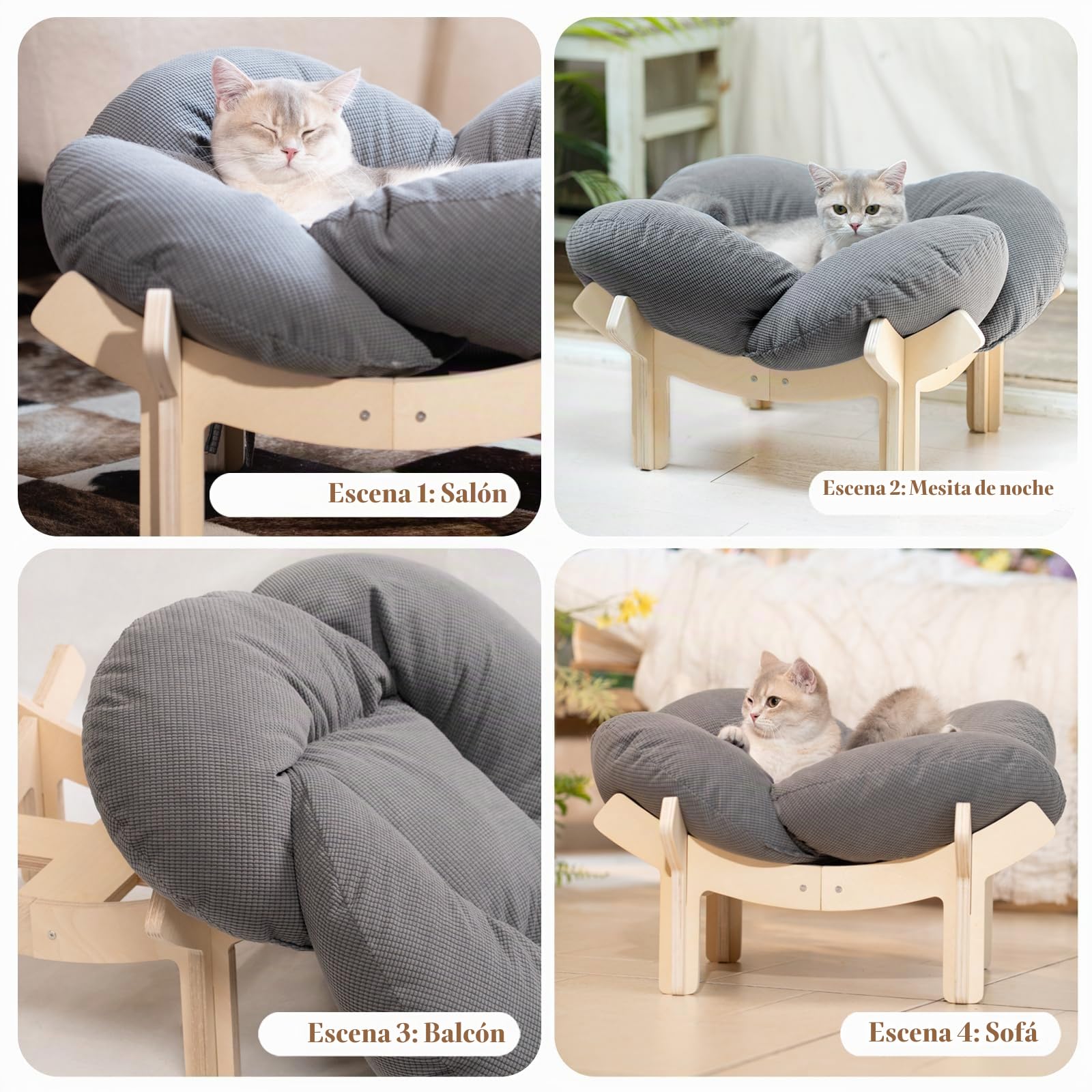 CheerPals Cama para Gatos Elevada y Flaca, 55 cm de Largo y Ancho en Forma de Flor, Cojín para Gatos | Sofá grande para gatos con lavable a máquina y cojín de alta elasticidad, muebles para dormir para todos los gatos