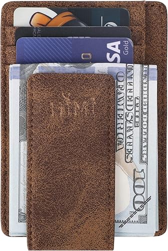 HIMI Billetera con clip de dinero para hombre minimalista con bloqueo RFID bolsillo frontal de cuero delgada