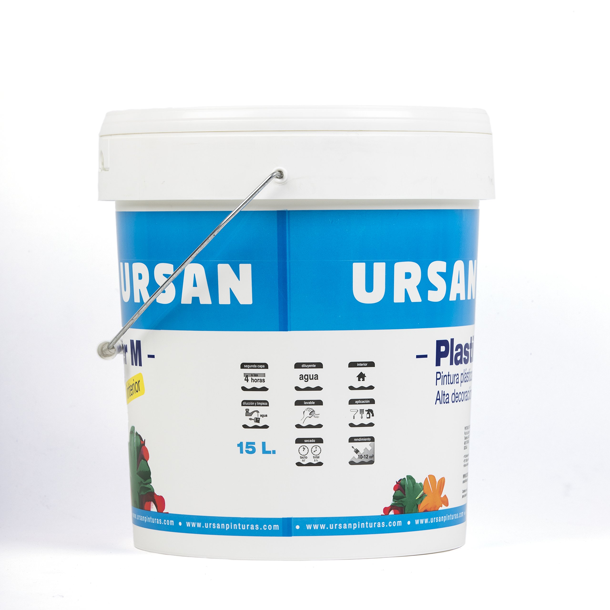Ursan - Plastiker M | Pintura Blanca Interior Mate para Decoracion de Paredes y Techos - Uso Recomendado en Paramentos Interiores como Yeso, Escayola o Cemento - Acabado Mate Sedoso -15 Litros