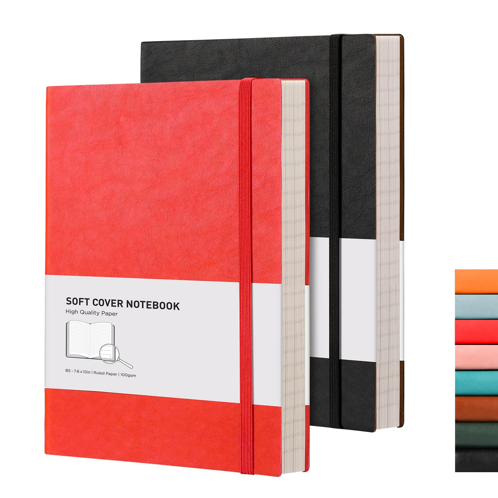 RETTACY B5 College Ruled Notebook 2 Pack, Softcover Composition Notebooks 408 Numbered Pages for Writing 100gsm Lined Paper