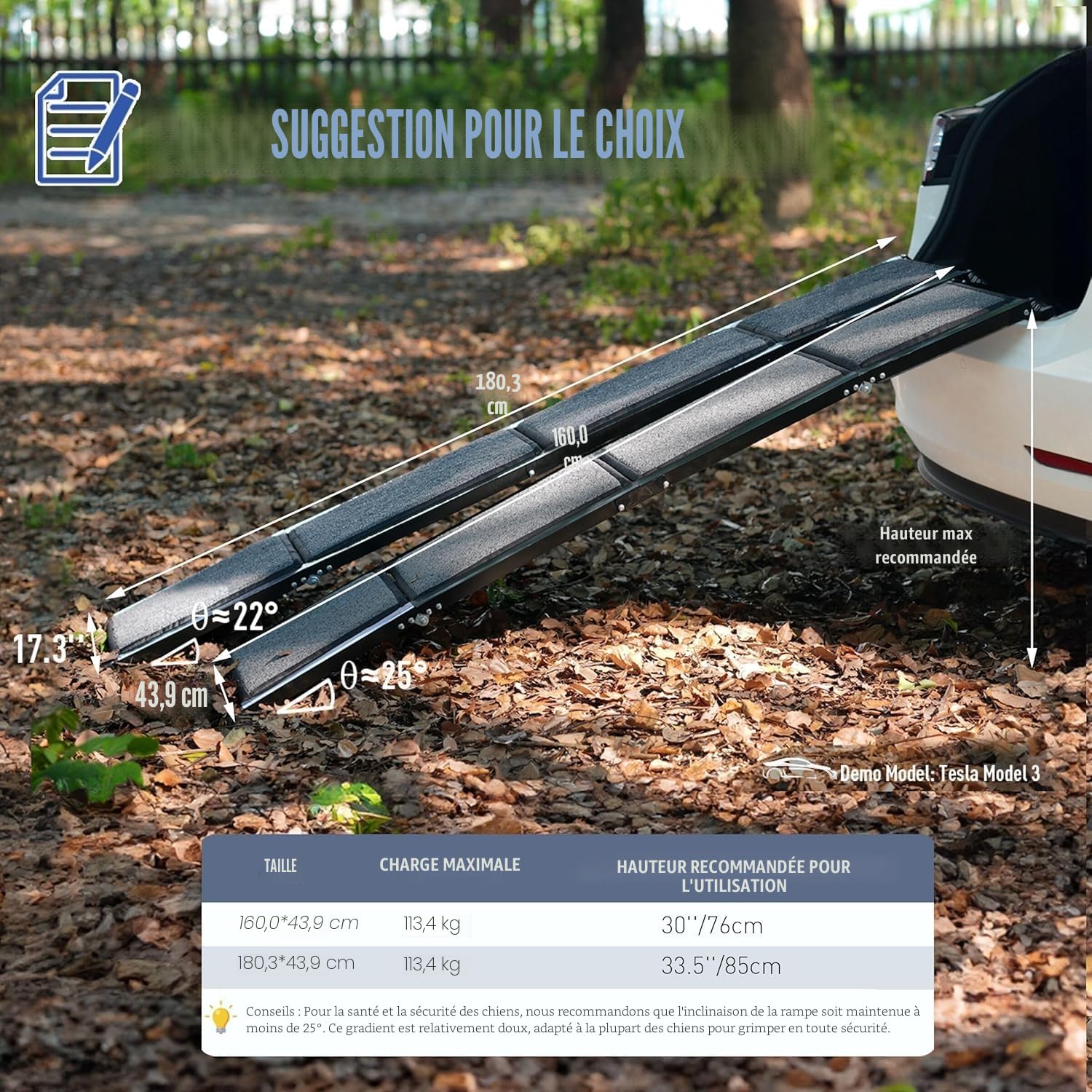 BACOENG 180cm Rampe pour Chien Voiture Pliable, Rampe Portable pour Chiens de Grande Taille avec Surface Antidérapante, Disponible pour Voitures, Camions et SUV, Supporter Un Poids De 110 KG