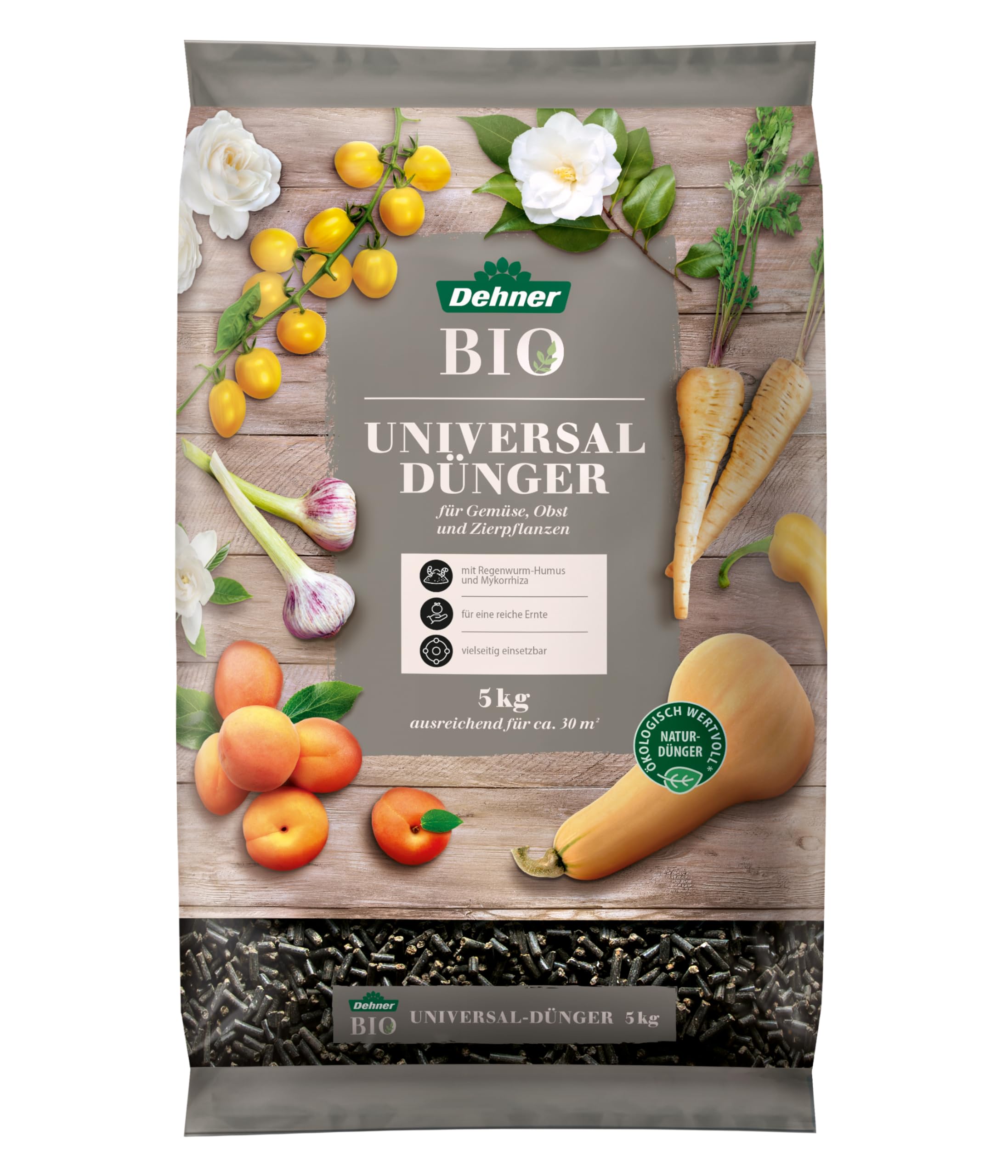 Dehner Bio Dünger, hochwertiger Dünger für Gemüse / Obst / Zierpflanzen, organischer NPK-Dünger, mit Spurennährstoffen, ökologisch wertvoll, 5 kg, für ca. 30 qm