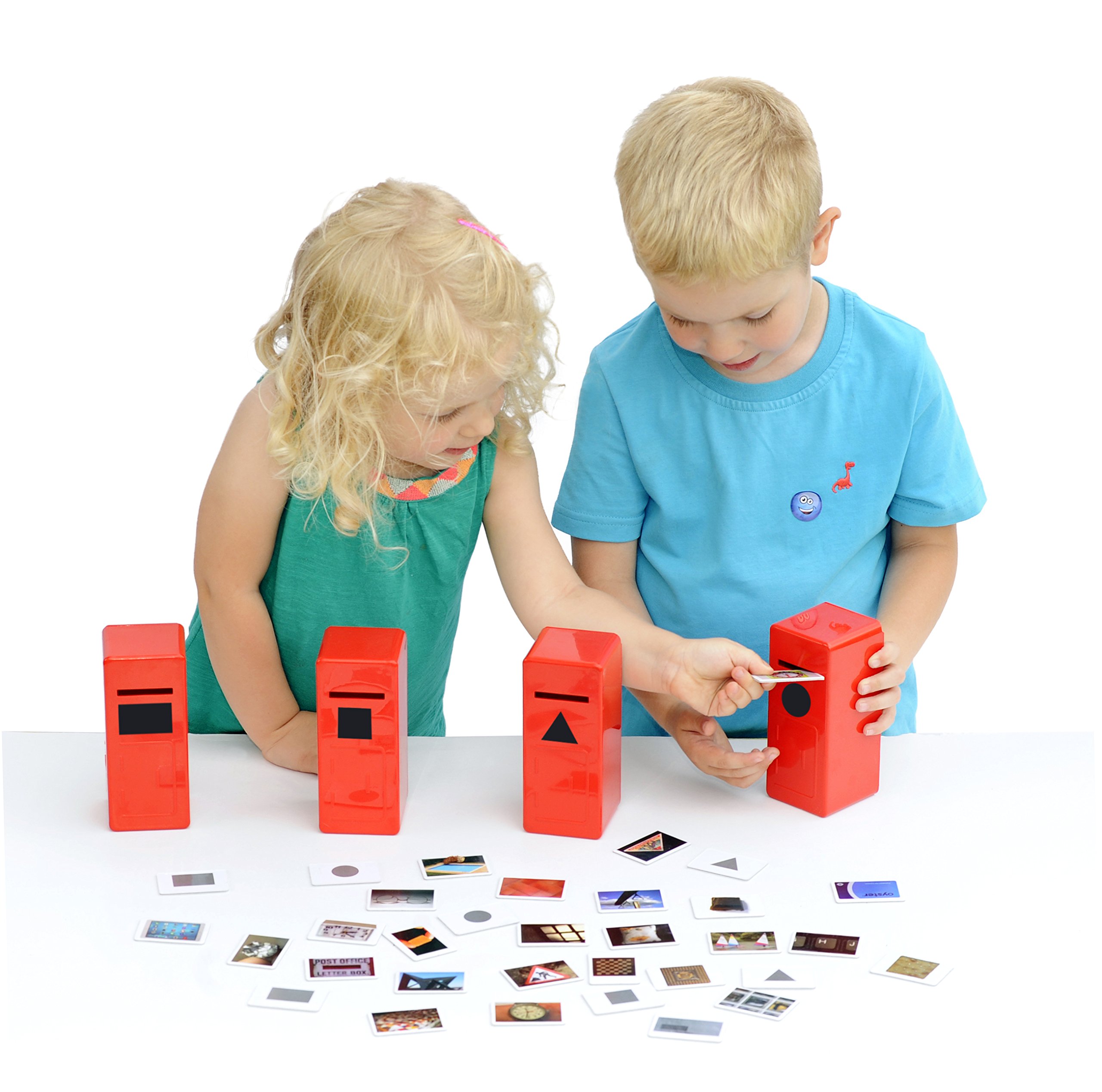 EDUCATIONAL ADVANTAGE Kids Shape Posting Game in Red - Fun Learning Sorting Toy with 4 Post Boxes and 40 Cards - 3+ Years