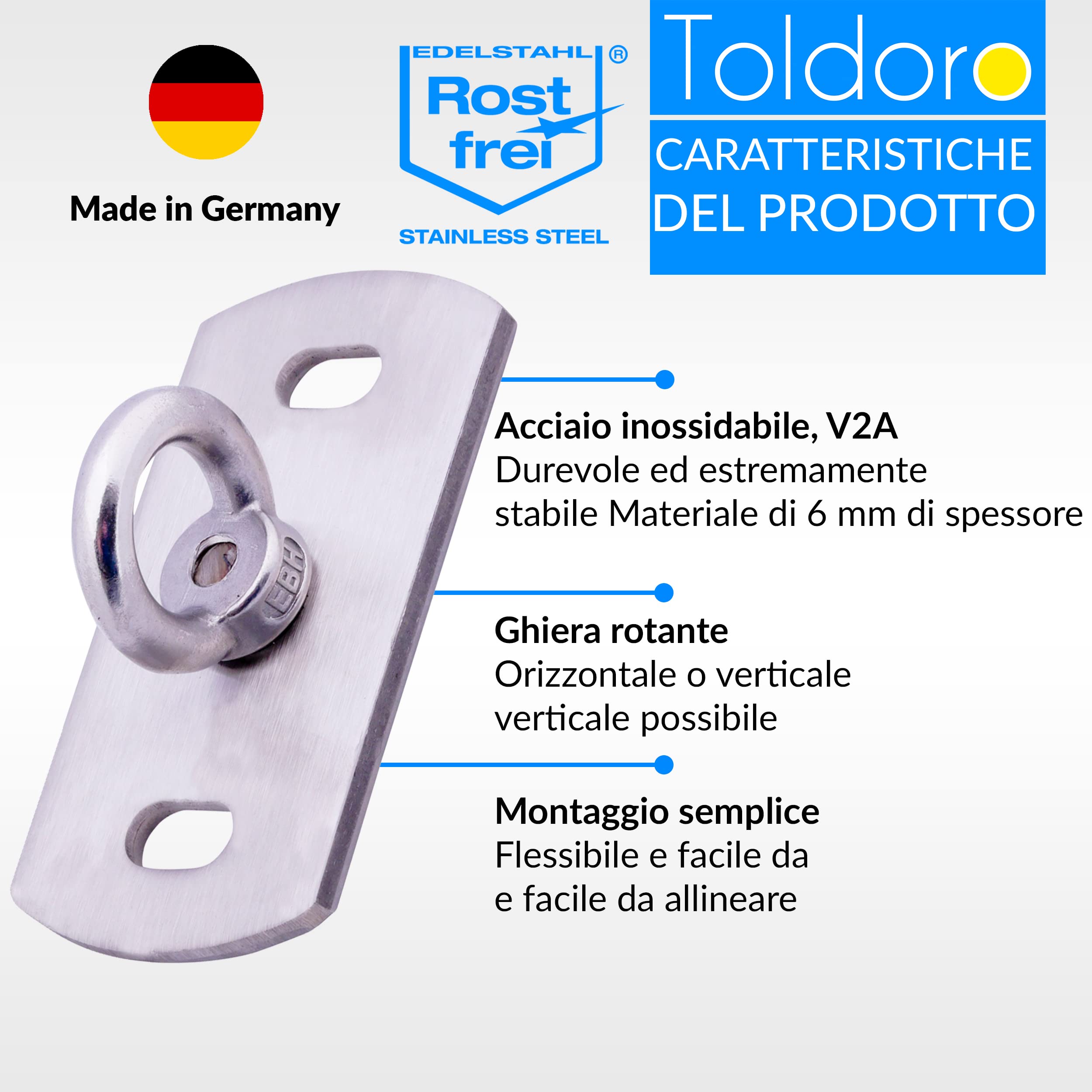 Supporto Da Parete E Soffitto In Acciaio Inox V2A Per Tenda Da Sole, Amaca, Poltrona Sospesa, Sacco Da Boxe, Con Dado Ad Anello M10 - 5