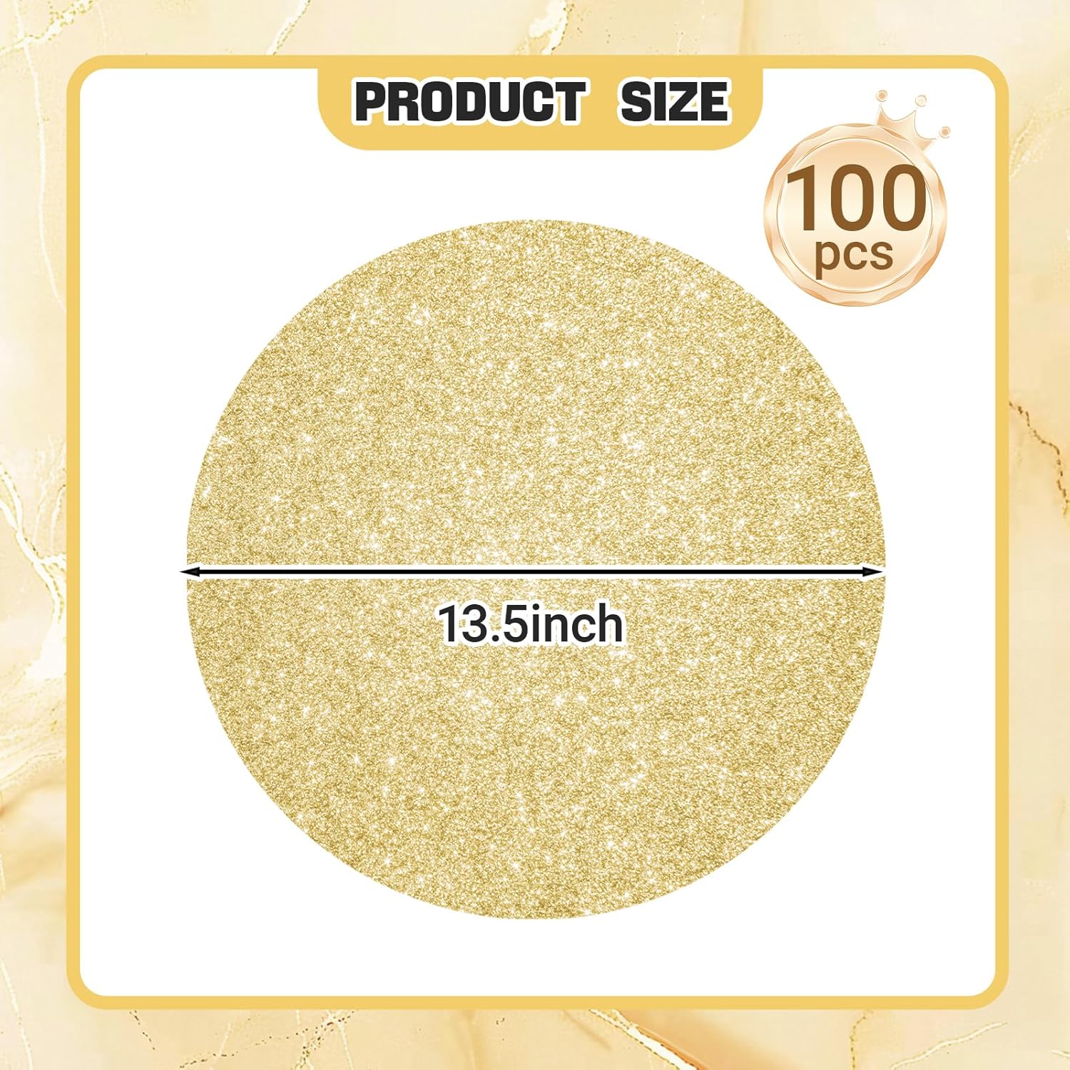 100 PCS Light Gold Placemats Disposable, Light Gold Paper Placemats, 13.5" Round Shiny Golden Place Mats, for Birthday Wedding Holiday Party Home Dining Tableware