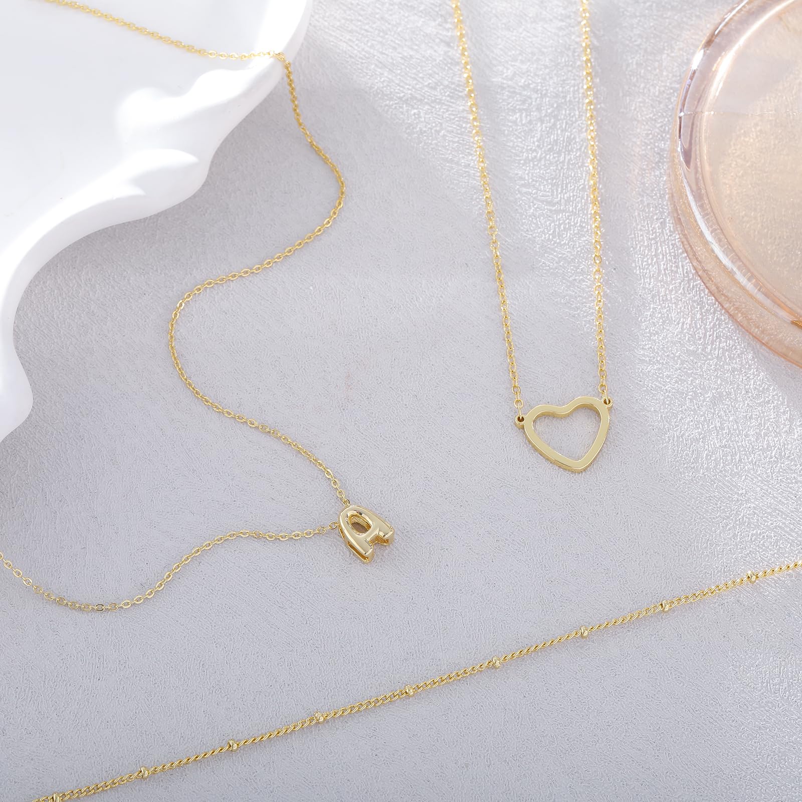 QYYZTQY Iniziale s per Donna 3 Pezzi Semplice Cuore d'oro alla con Lettera a Bolle Oro Semplice con Ciondolo Carino - Catena con Lettera dalla A alla Z, Regalo di gioielleria