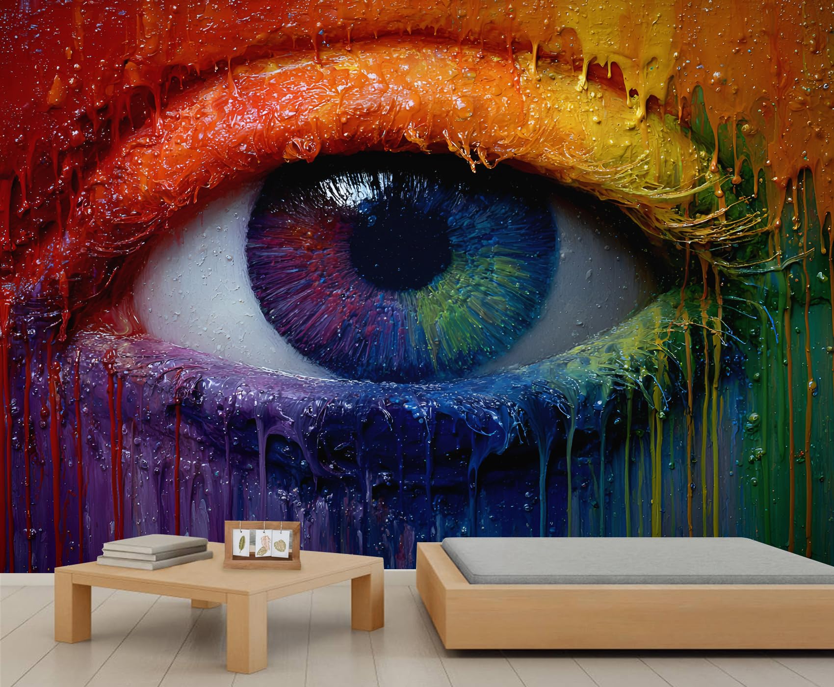 Eye Mural Flowing Colorfurl Paint Accent Wallpaper Abstract Art Wallpaper Kids for Bedroom Living Room Sofa TV Background Wall Mural Poster Decor 250 X 175 cm