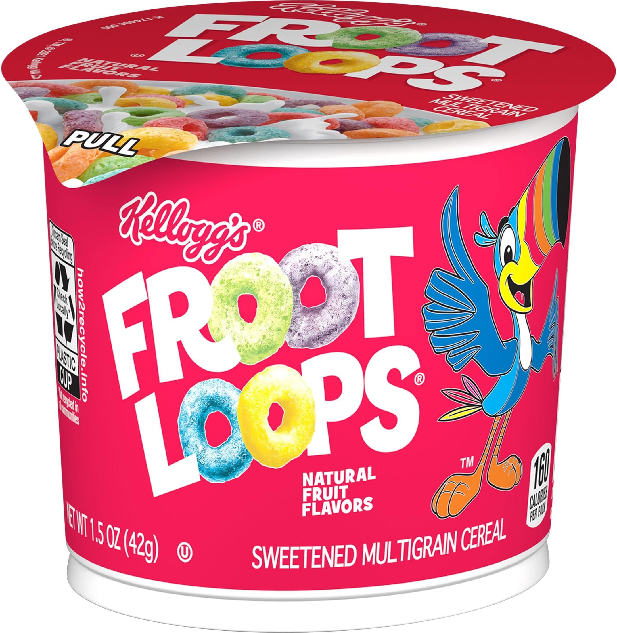 Froot Loops Cold Breakfast Cereal Cup, Fruit Flavored, Breakfast Snacks with Vitamin C, Original, 1.5oz Cup (1 Cup)