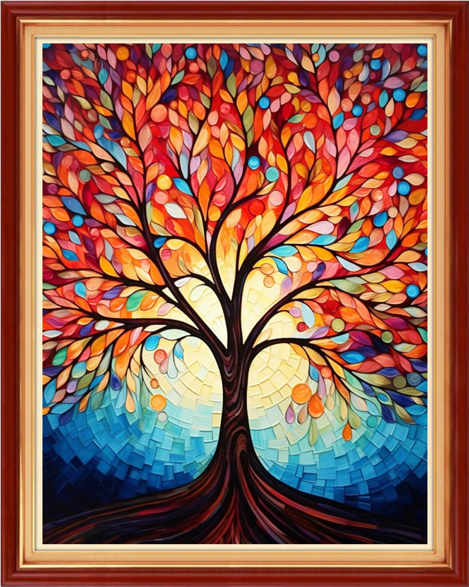 Dimensean Kits de punto de cruz estampados, gama completa de patrones de bordado, kits de inicio para principiantes, adultos o niños, kits de punto de cruz, 11 quilates, árbol de luz nocturna colorido