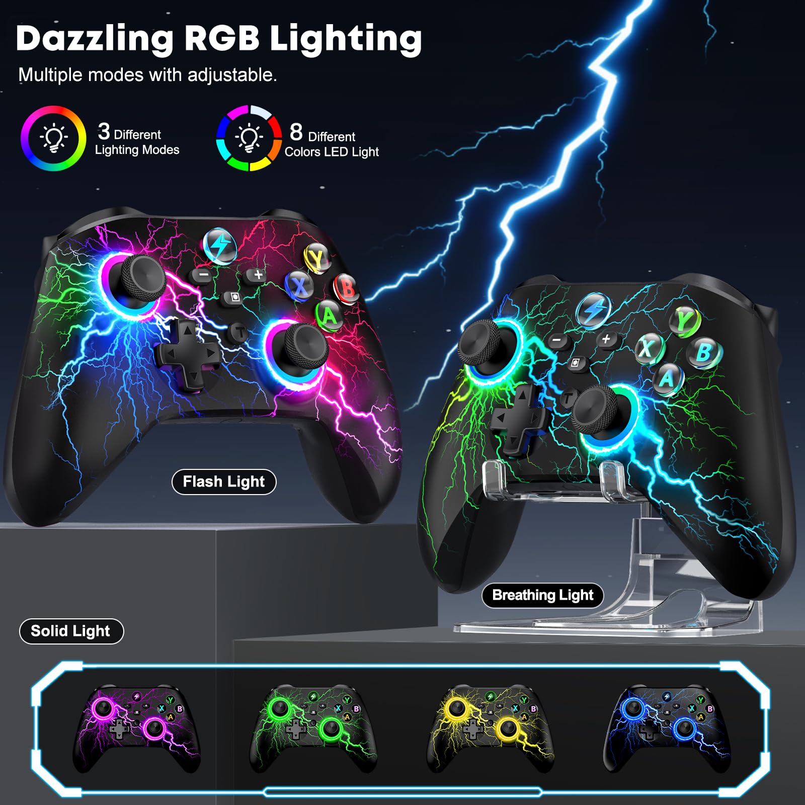 HELLCOOL Controller PC per Windows/Switch 2/Android/IOS, controller wireless per PC da 1000 mAh con frequenza di polling 2,4 G e 1000 Hz cablato, controller di gioco per PC con turbo/vibrazione/staffa