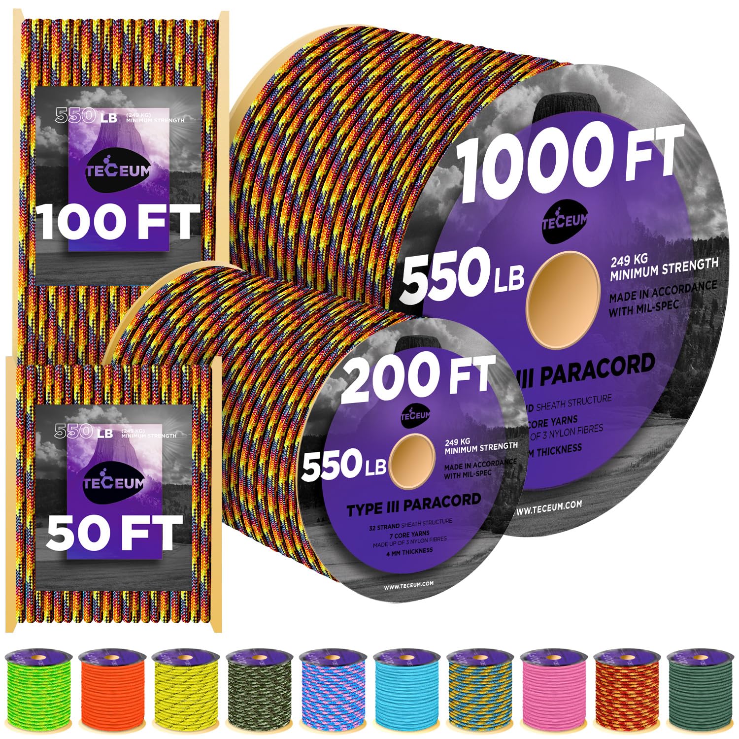 TECEUMTECEUM Paracord VR2 550 Kaleidoscope 100 ft DIY Projects nw