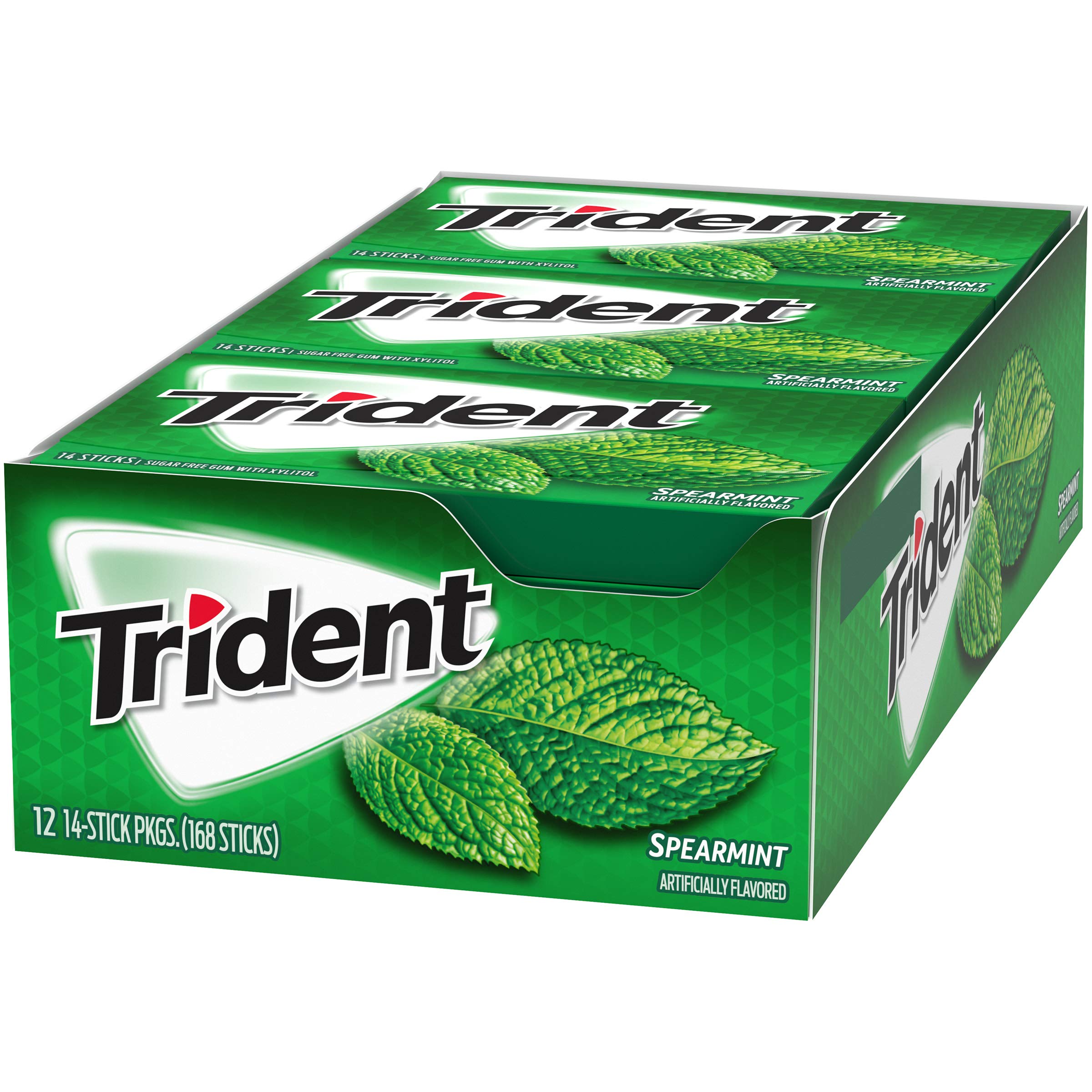 Trident Gomme à mâcher sans sucre à la menthe verte, menthe verte, 12 paquets de 14 (168 au total)