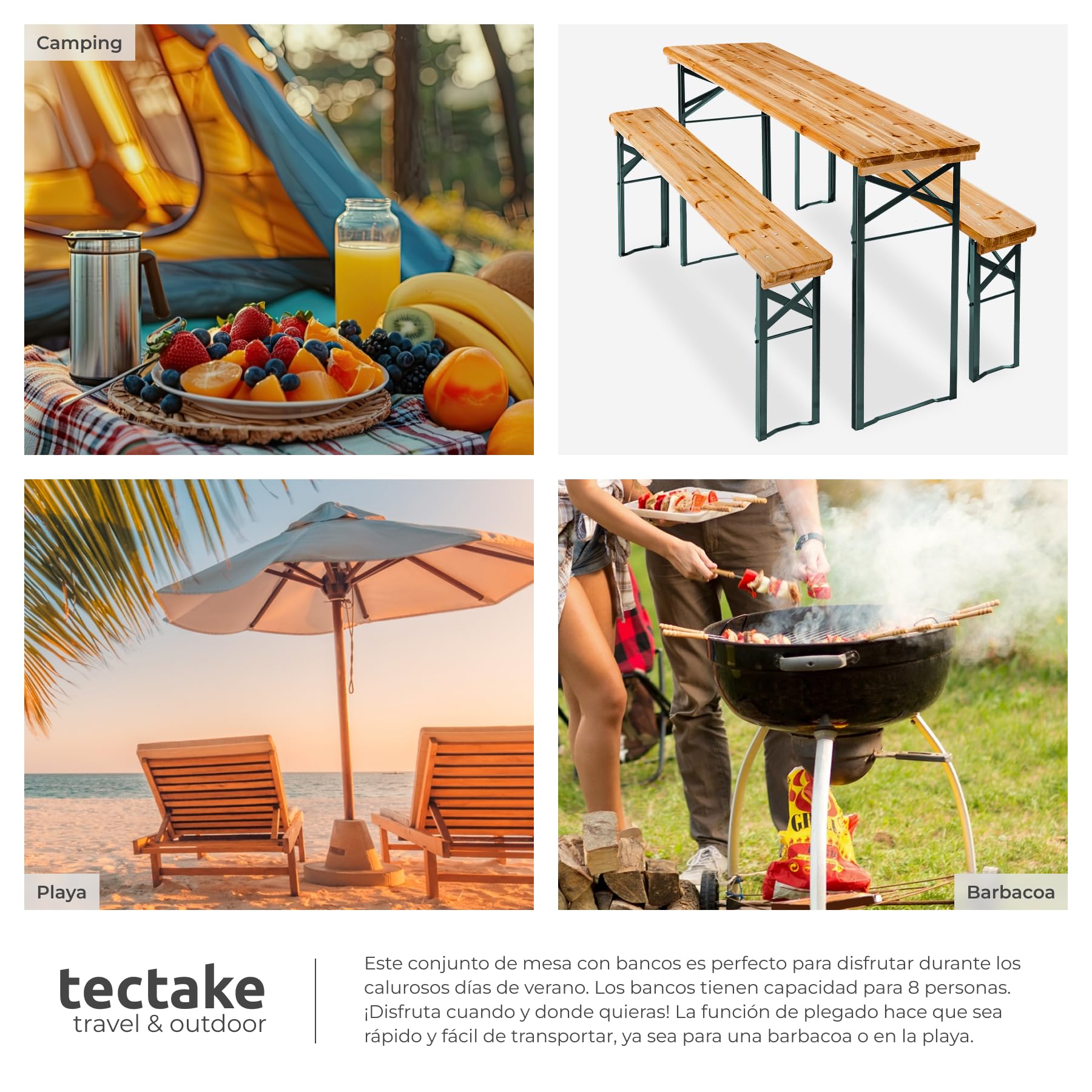 tectake® Conjunto Jardin Exterior, Mesa Picnic Madera con Bancos para Exterior, Resistente, Exterior Ideal Camping, Mesa Plegable Jardin, Muebles de jardín compactos