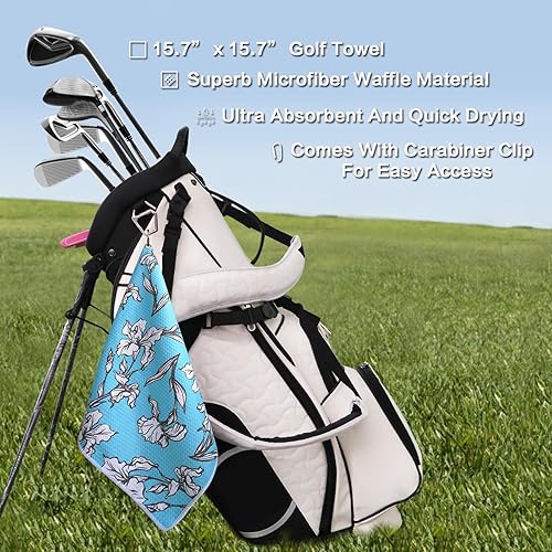 Miniatura 7 de FINGER TEN Toalla de golf para mujer, de microfibra, gofre, para bolsas de golf con clip y cepillo de 15.7 x 15.7 pulgadas, juego en gris, negro,