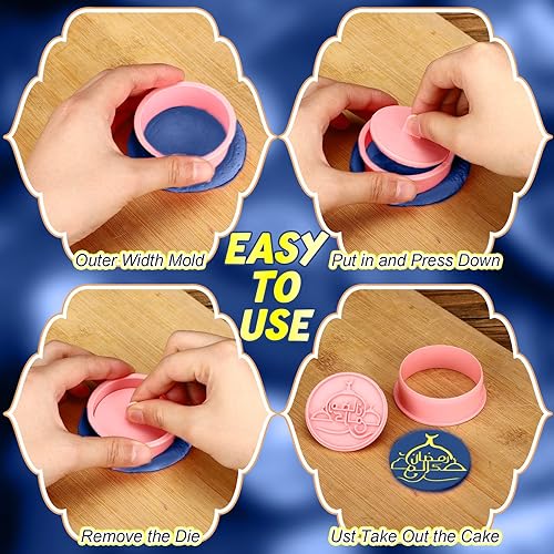 Miniatura 5 de Hoolerry Juego de 20 piezas de 10 estilos Eid Mubarak cortadores de galletas con émbolo, juego de moldes de galletas islámicas musulmanas Ramadán