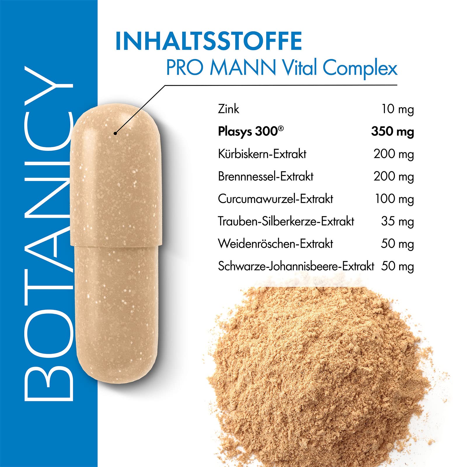 Botanicy PRO MANN VITAL COMPLEX 3er Set - Kürbiskern, Brennessel & Weidenröschen Extrakt + Zink - Mit Markenrohstoff Plasys 300® aus Pollenextrakten - Natürlich, Hormonfrei, Vegan - 270 Männer Kapseln