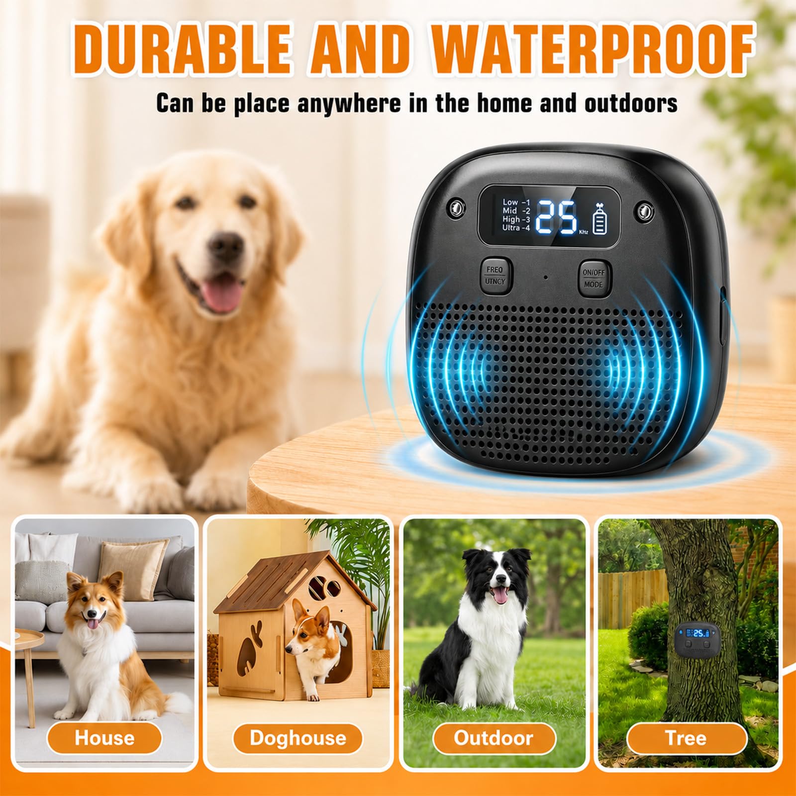 Tetra Dispositif anti-aboiement pour chiens, dispositif de dissuasion à ultrasons pour chiens, dispositif de contrôle des aboiements rechargeable, capteur anti-aboiements de 10 m et télécommande de