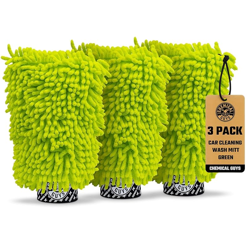 Luva de Microfibra Chenille para Lavagem Automotiva Chemical Guys Verde, Pacote com 3