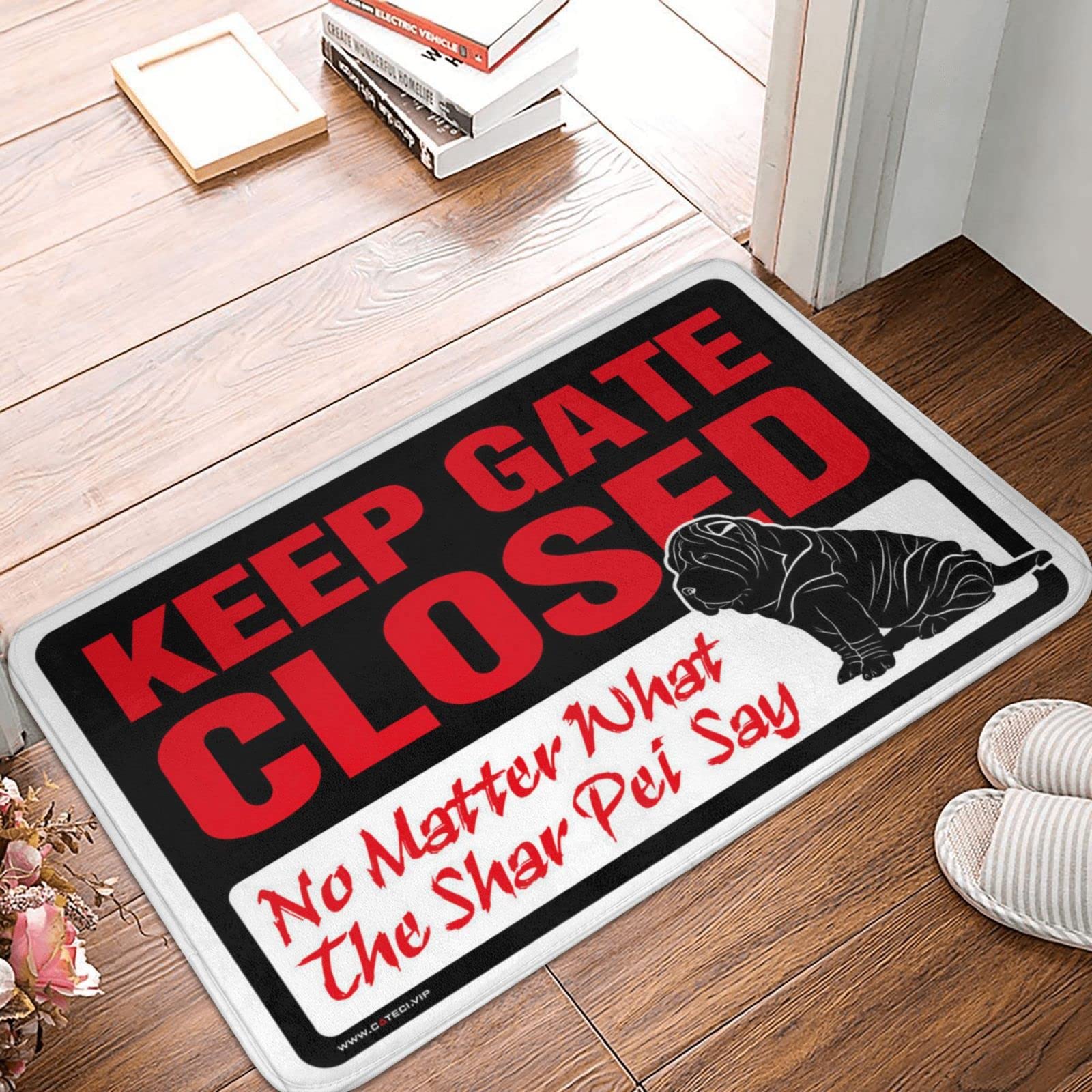 Paillasson Shar Pei humour grand format 65 x 90 cm pour bar et patio