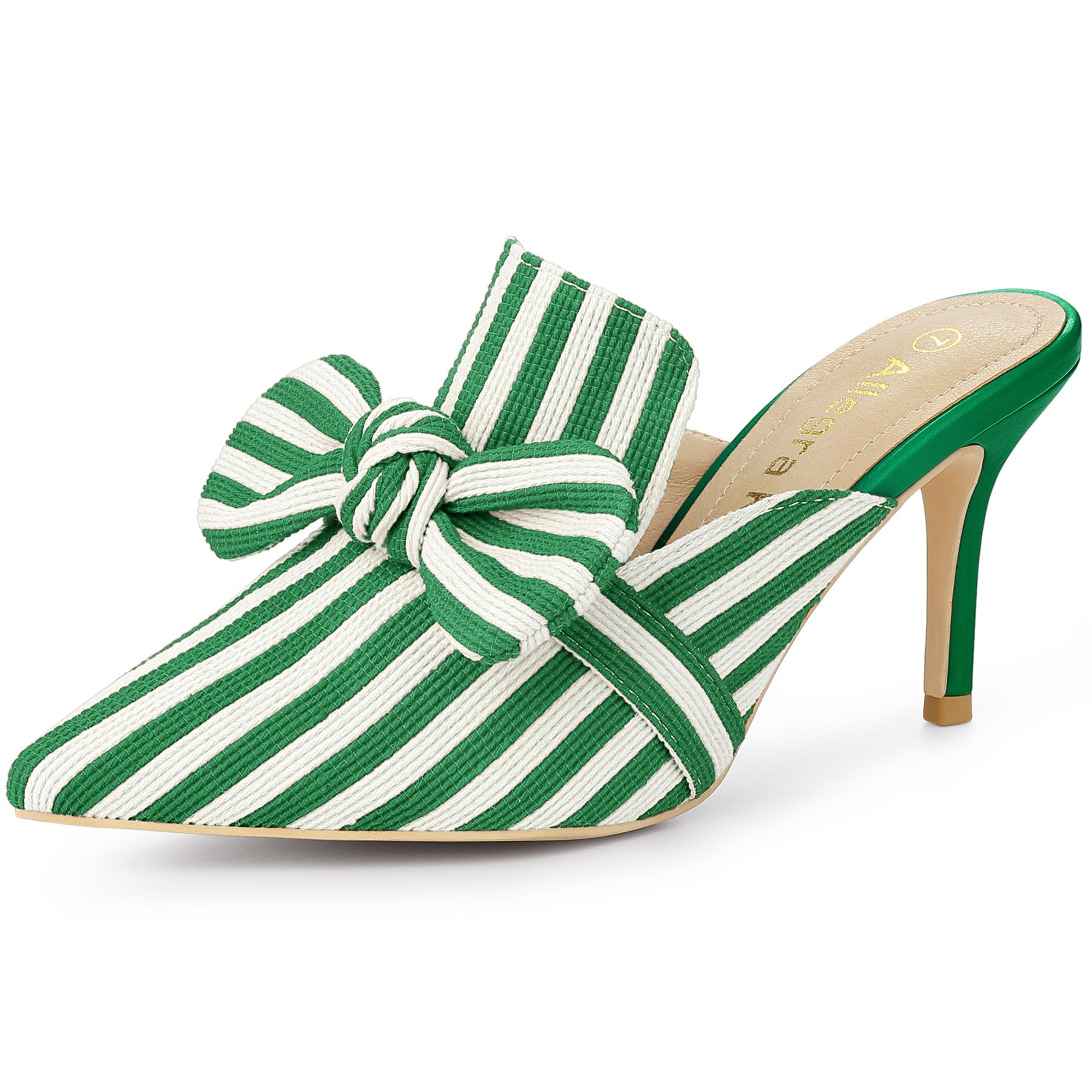 Allegra K Women's Stripe Bow Slip on Stiletto Heel Slides Mules