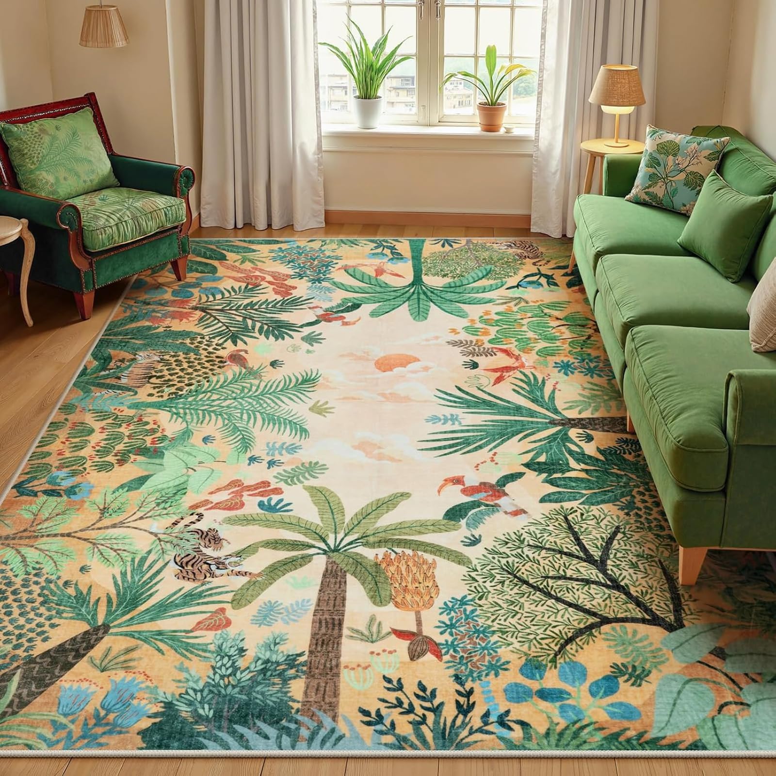 Tapis poils courts facile à nettoyer forêt moderne 110 x 180 cm pour salon