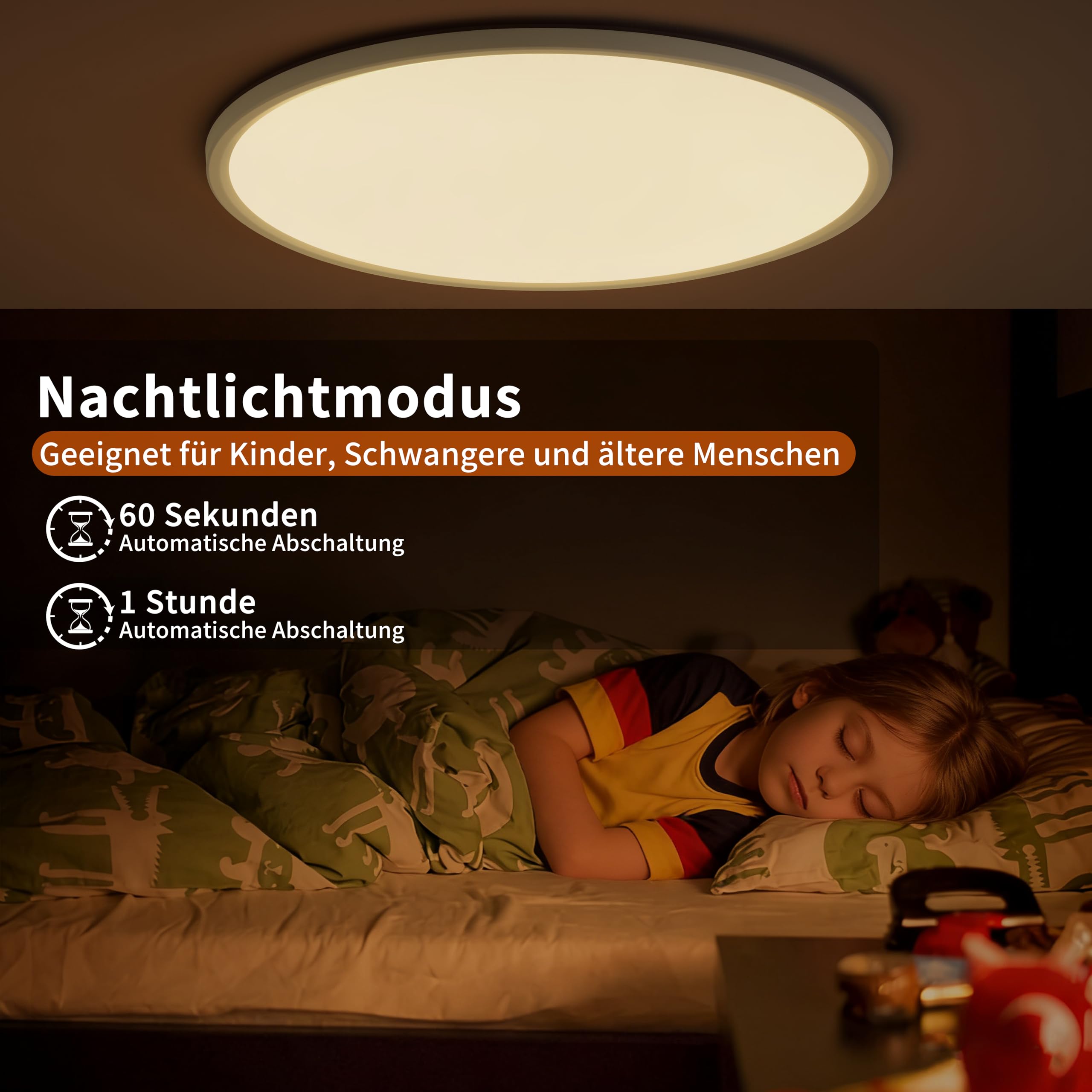 59CM LED Deckenleuchte Dimmbar mit Fernbedienung 56W Weiß | Dimmbar 3000-6500K, Ultra Dünn 2.5CM, Wasserfest IP45, 60s/1Hrs Timer, 10–100 % Helligkeit, Nachtlicht, für Schlafzimmer