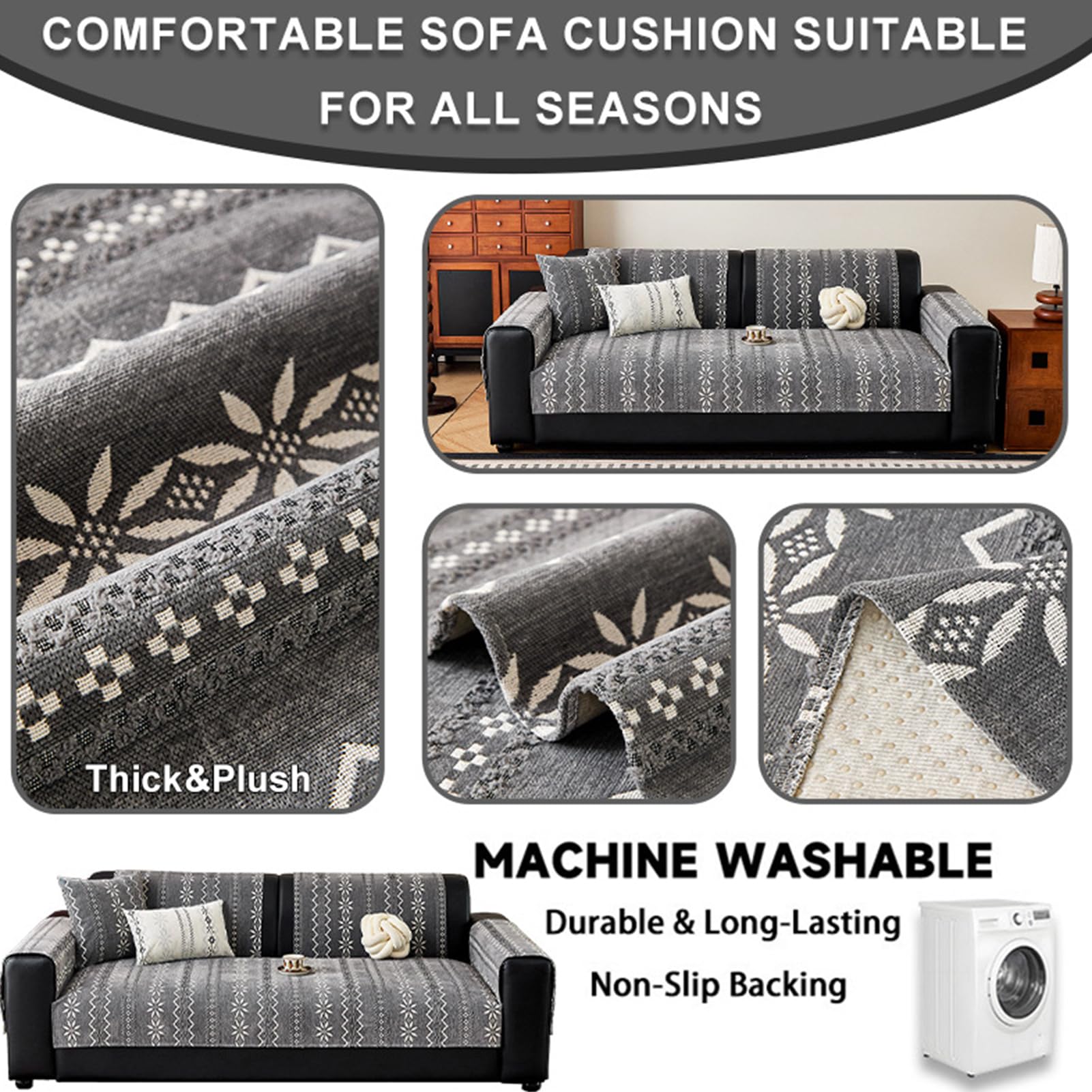 Housse de canapé chenille anti-rayures pour animaux domestiques lavable en machine pour canapé sectionnel en forme de L 1/2/3/4 places