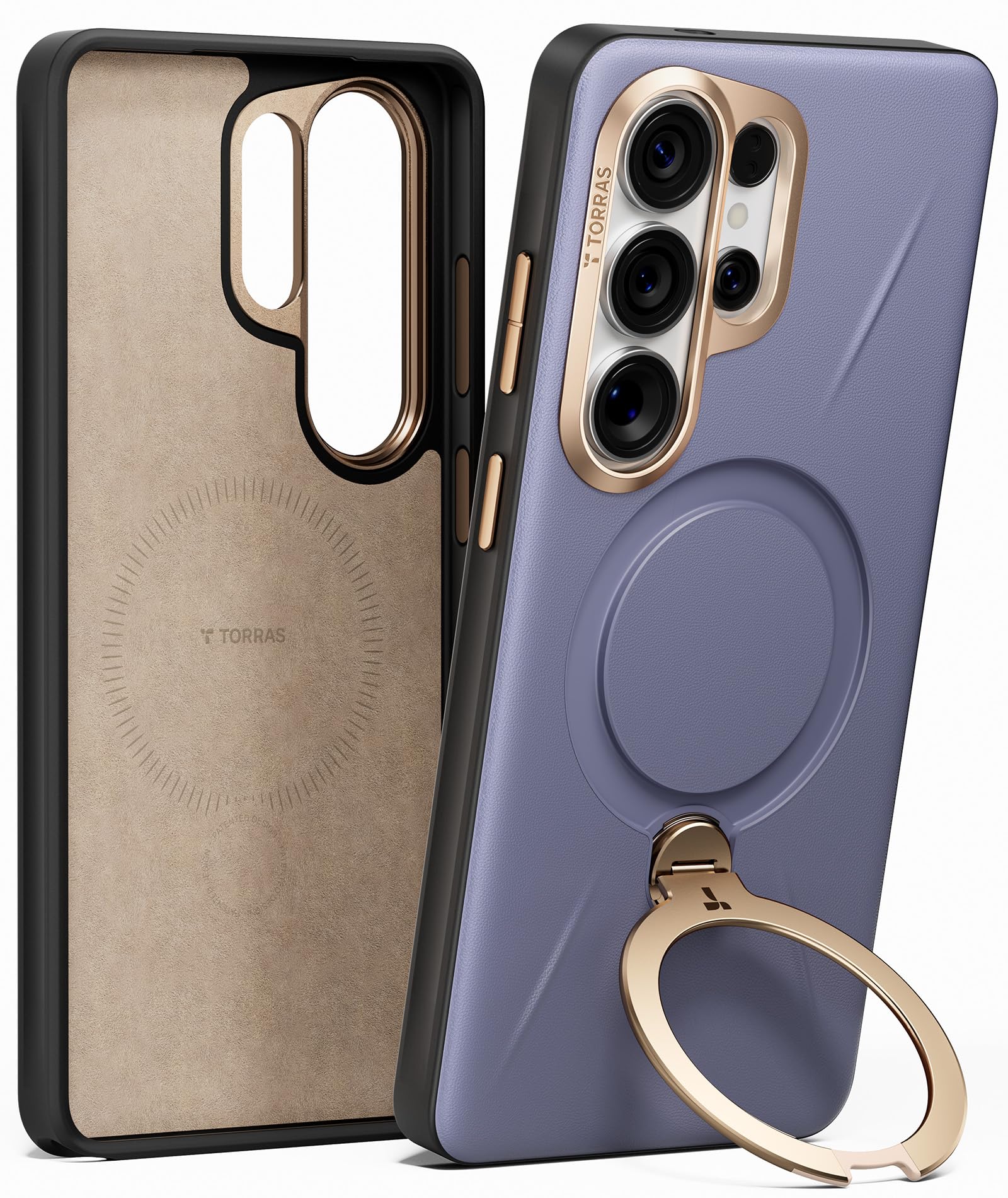 TORRAS Ostand Q3 VegSkin (Nachhaltig Silikonleder) für Samsung Galaxy S26 Ultra Hülle (360° Unsichtbarer Magnetständer) Premium Leder-Haptik Hülle Samsung S26 Ultra Case Edle Struktur, Lila