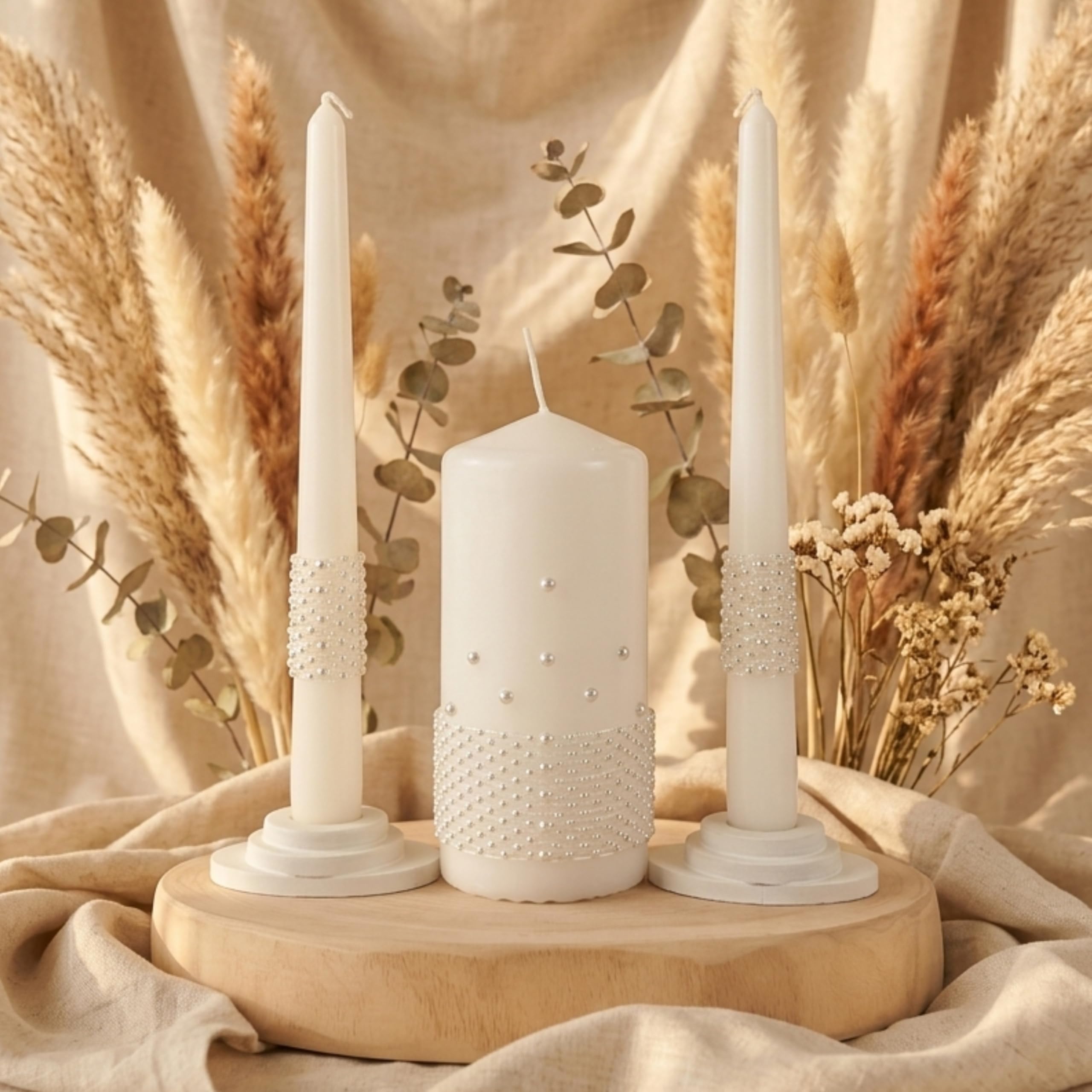 Unity - Set di candele per matrimonio, set di candele da 15 cm e 2 coni da 22,5 cm, unico colore al quarzo (quarzo bianco)