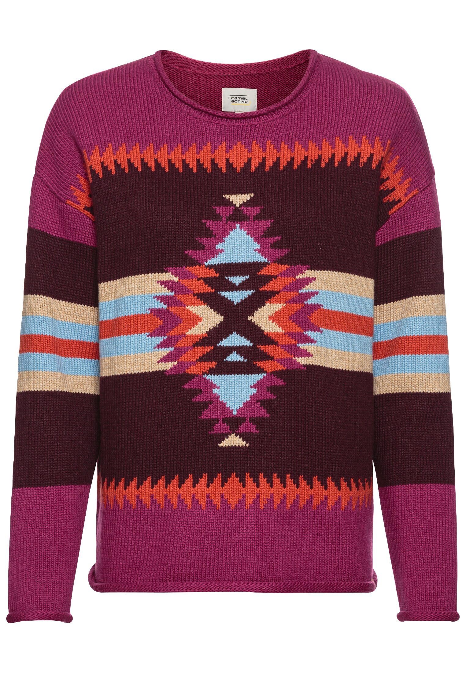 camel active Damen Strickpullover mit eingearbeiteten Mustern