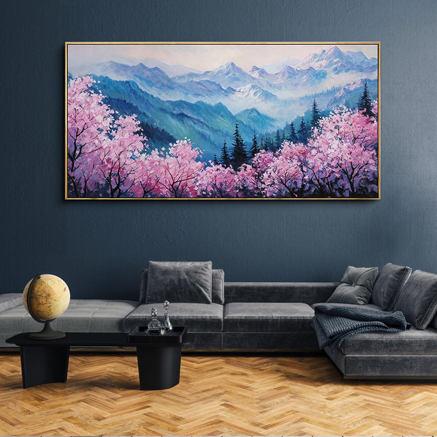 yiijeah Canvas Wall Art Work for Wall Decor Living Room Mountain Pink Tree Landscape Picture Framed Paintings Artwork for Bedroom Office Home Decoration 40L" x 20W" Blue-pink