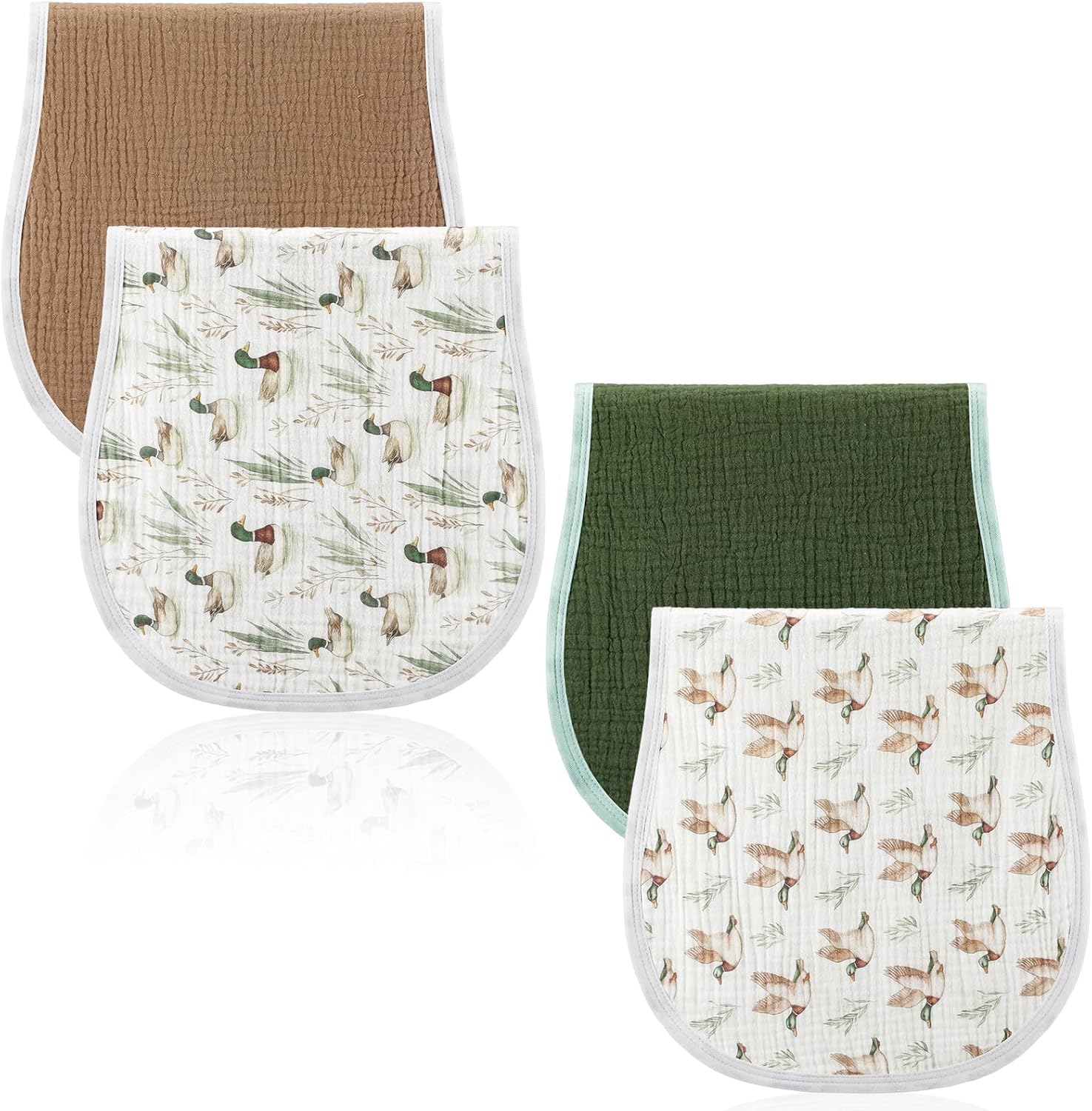4 Pcs Mallard Duck Baby Burp Cloths 100% Cotton Absorbent & Soft Burping Cloth Large 22'' x 10" Newborn Towel 2-in-1 Baby Spit up Burping Rags Set for Boys Girls Infant Newborn(Solid Color)