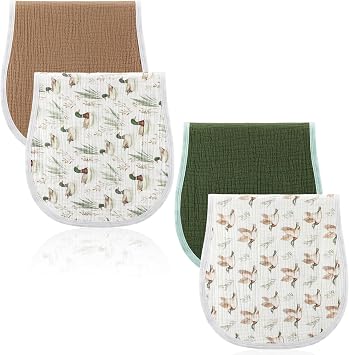 Hahafelt 4 Pcs Mallard Duck Baby Burp Cloths 100% Cotton Absorbent & Soft Burping Cloth Large 22 x 10" Newborn Towel 2-in-1 Baby Spit up Burping Rags Set for Boys Girls Infant NewbornSolid Color