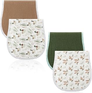 4 Pcs Mallard Duck Baby Burp Cloths 100% Cotton Absorbent & Soft Burping Cloth Large 22'' x 10" Newborn Towel 2-in-1 Baby Spit up Burping Rags Set for Boys Girls Infant Newborn(Solid Color)