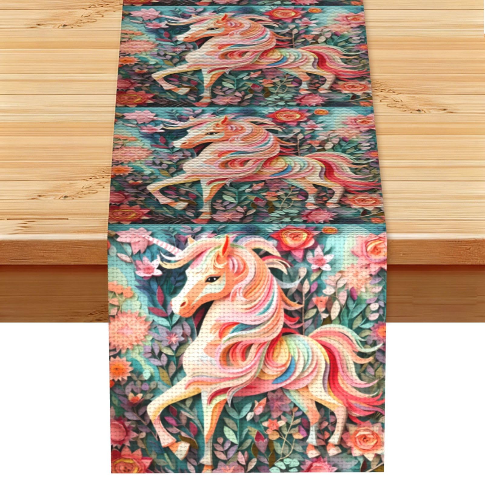 Pink Paper Cut Unicorn Table Runner 13x72 Inch Dining Decor