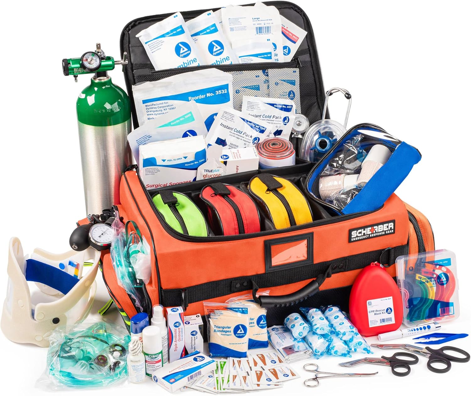 Scherber Fully Stocked First Responder Ultimate Professional EMT/EMS Trauma Kit | HSA/FSA Approved | w/10+ Compartments, Zippered Pockets, Dividers, Oxygen Access & 260+ First Aid Supplies (Orange) Scherber Fully Stocked First Responder Ultimate Professional EMT/EMS Trauma Kit | HSA/FSA Approved | w/10+ Compartments, Zippered Pockets, Dividers, Oxygen Access & 260+ First Aid Supplies (Orange)
