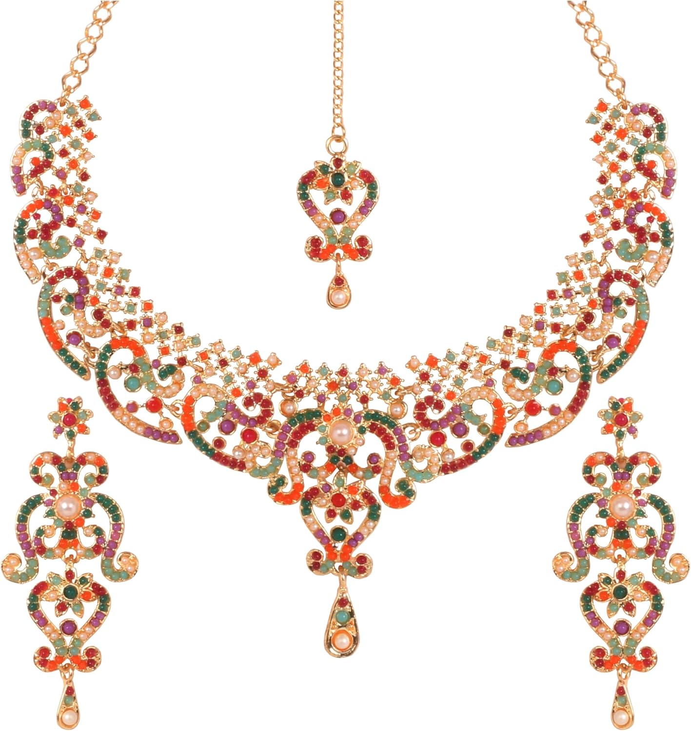 Touchstone Indian jewelry set for women bollywood gold jewellery wedding outfits necklace sets earrings bridal maang tikka fancy costume girls big desi accessories rhinestone in gold or silver tone