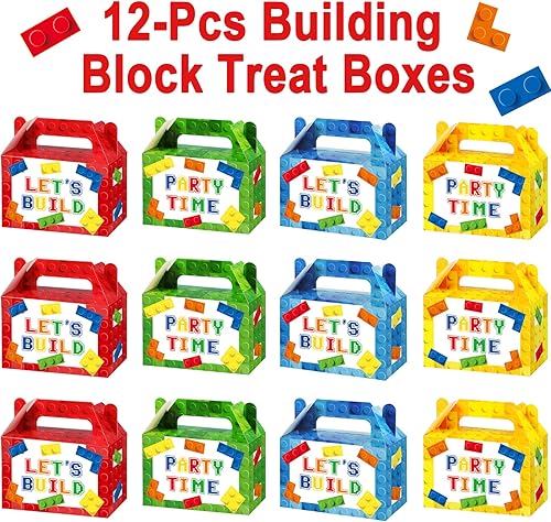 Miniatura 3 de 24 piezas de bloques de construcción cajas de regalo para fiesta, ladrillos de color, bolsas de dulces, bolsas de papel de ladrillo, caja de regalo
