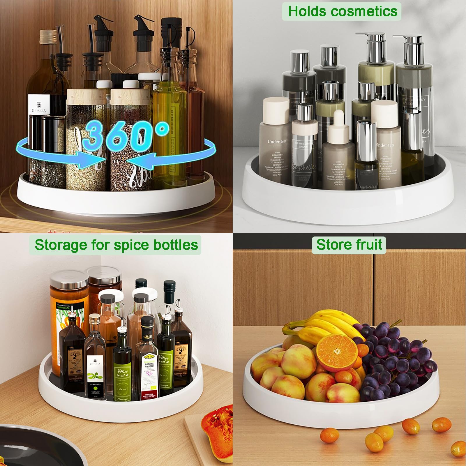 Lazy Susan - Juego de 2 organizadores giratorios de 30 cm, estante giratorio para especias para cocina, encimeras, mesas, estantes y neveras, sin BPA