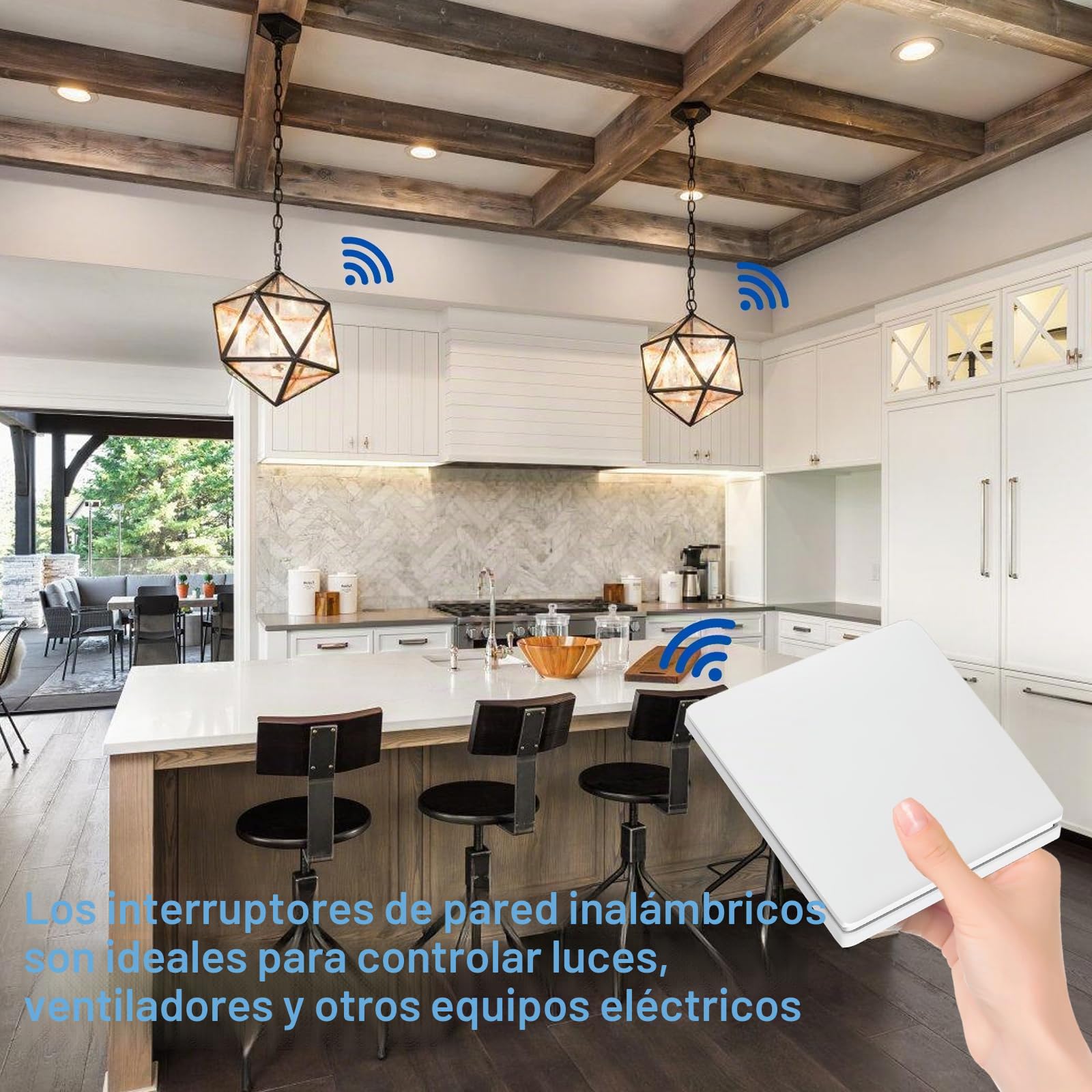 RF433 Kit Interruptor Inalambrico: Interruptor Radio Pared, Interruptor de Luz Inalámbrica con Receptor, Kit de 3 Vías, Sin Batería, Interior Alcance 50M para Electrodomésticos