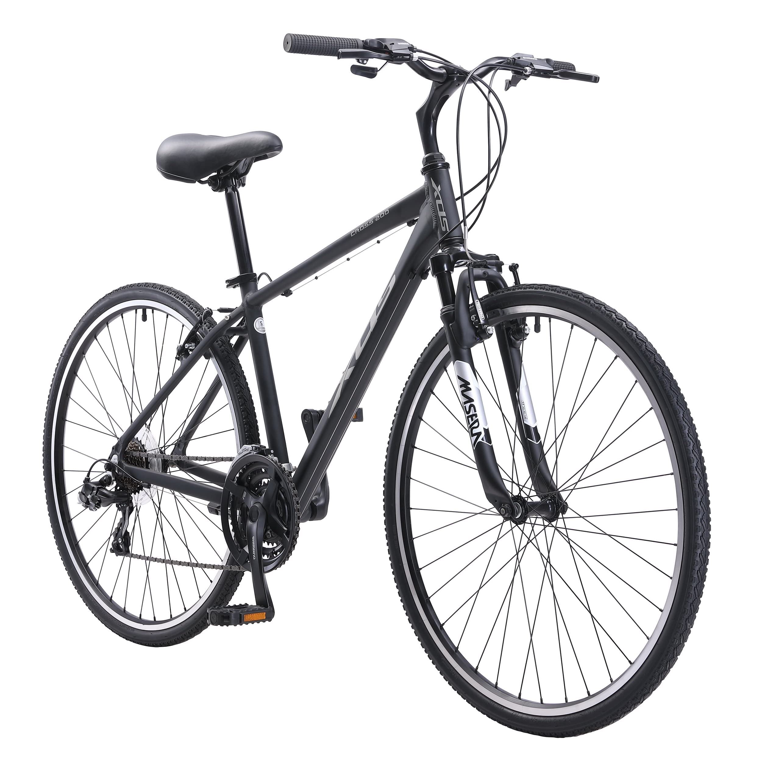 XDS Cross200 21 Speed Hybrid Bike Commuter City Bike 700C Wheel Lightweight Aluminum Alloy Frame (Matte Black, Frame Size 15