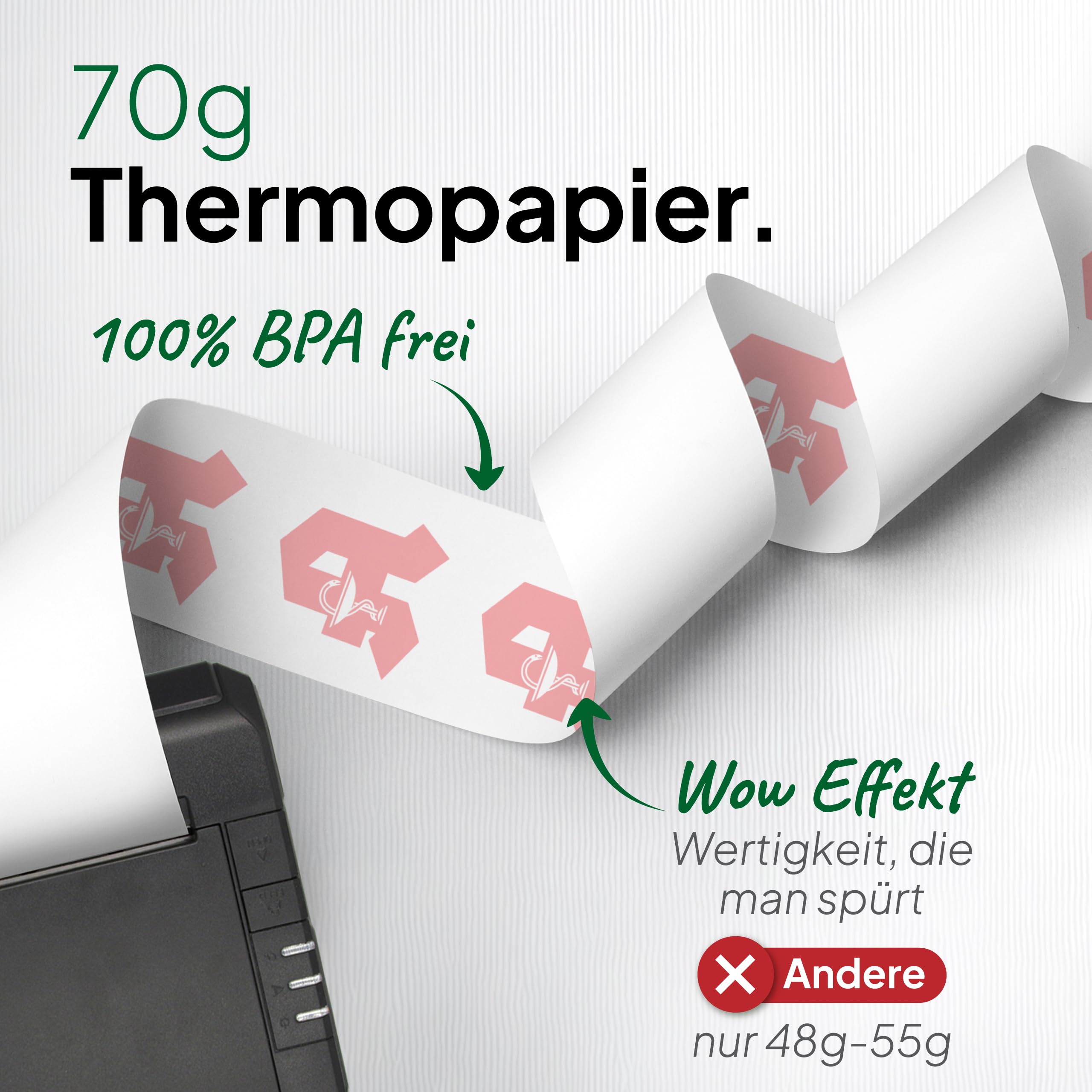 coreless - 50 Thermorollen 80mm x 80mm x 12mm mit Apotheker A ohne Plastikkern - Rolle aus Thermopapier