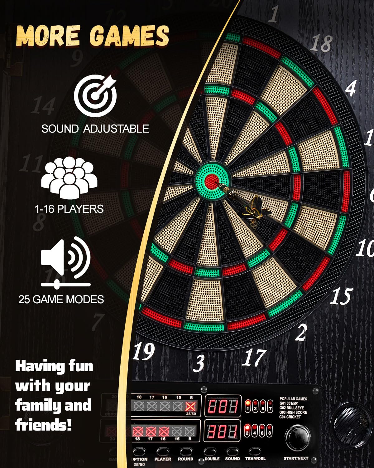 Jeu de Flechette Electronique, Coffret Décoratif pour Cible Flechette Electronique [12*Bronze Fléchettes] [Mode de Jeu Cricket] - 5