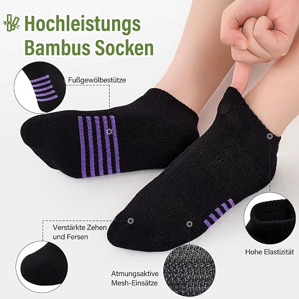 Effeet Bambus Sneaker Socken Damen 6/12 Paar, Atmungsaktive Gepolsterte Sportsocken Laufsocken, Anti Schweiß Kurze Socken Damen 39-42 35-38 Bunt, Geschenke für Frauen Sommer - 3
