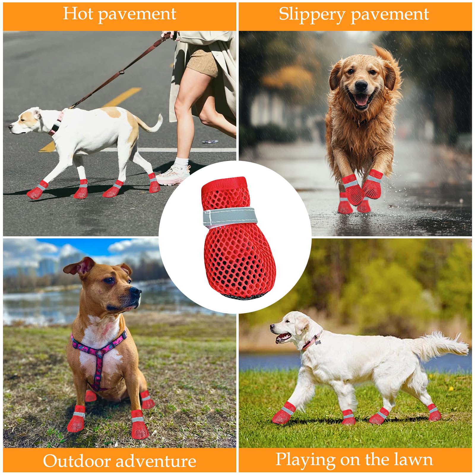 4 PCS Scarpe Estive per Cani, Scarpe Cani Antiscivolo, Stivali Estivi per Cane, Traspirante E Confortevole, Adatto Sia per Uso Interno Che Esterno Durante L'Estate/Rosso S