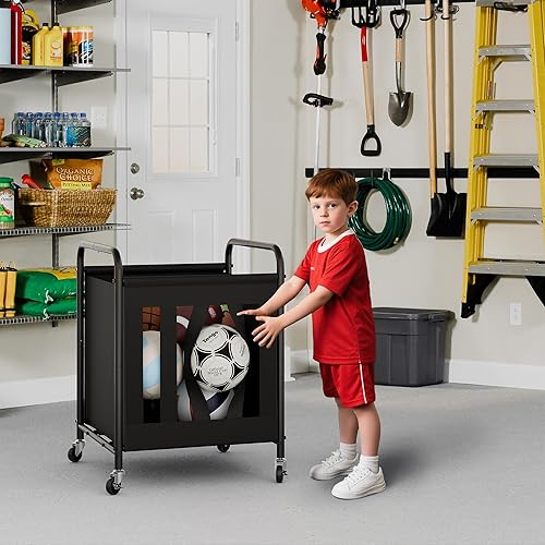 Miniatura 5 de StorageWorks Almacenamiento de pelotas con ruedas, carrito de bolas para garaje, organizador de equipos deportivos de garaje, organizador de pelotas