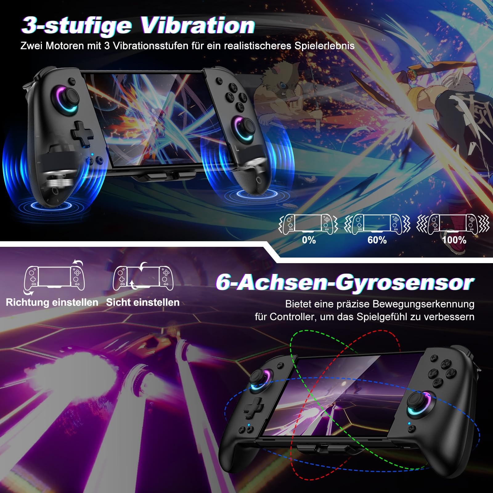 Elegamefy Switch Pro Controller, controller di commutazione manuale con turbo/1000 mAh/giroscopio a 6 assi, vibrazione/interruttore wireless programmabile, per Nintendo Switch/OLED