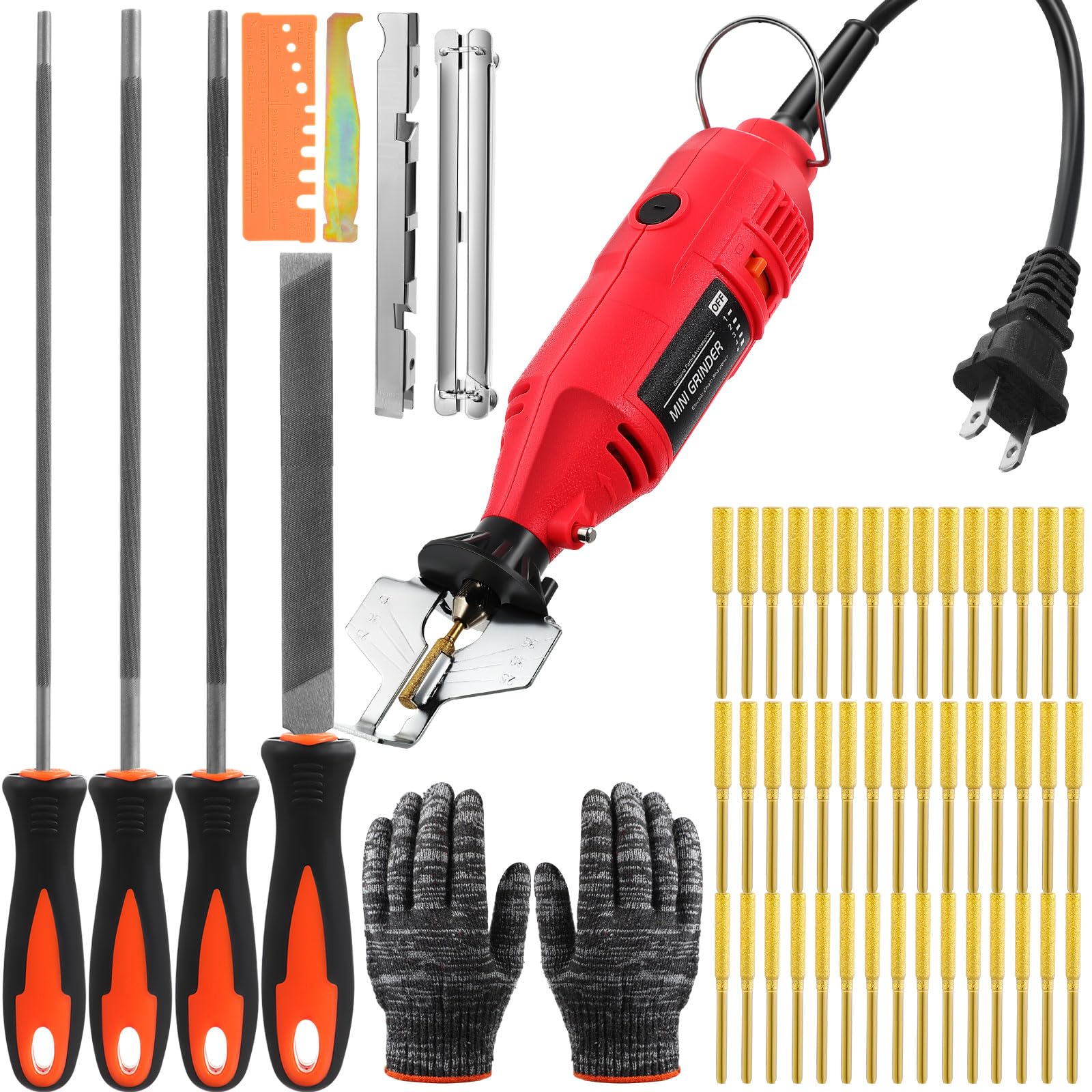 Threlaco Portable Electric Chainsaw Sharpener Kit with Chain Saw Sharpener Tool, 8 Pcs Chainsaw File Kit, 45 Pcs Diamond Chainsaw Sharpener(5/32'', 3/