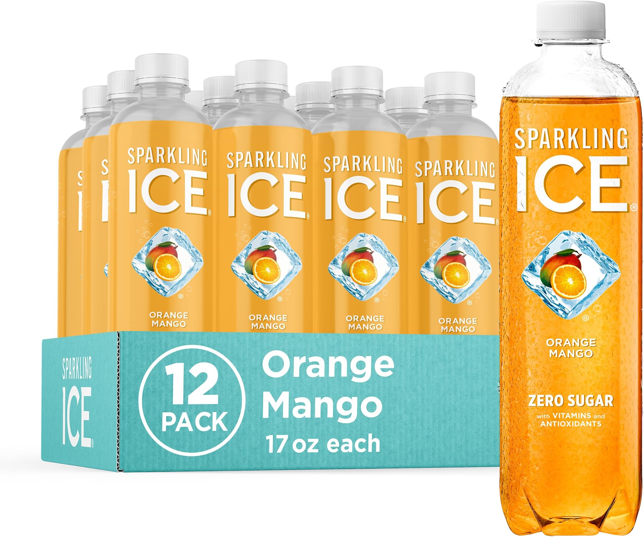 Orange Mango Sparkling Water, Zero Sugar Flavored Water, with Vitamins and Antioxidants, Low Calorie Beverage, 17 fl oz Bottles (Pack of 12)