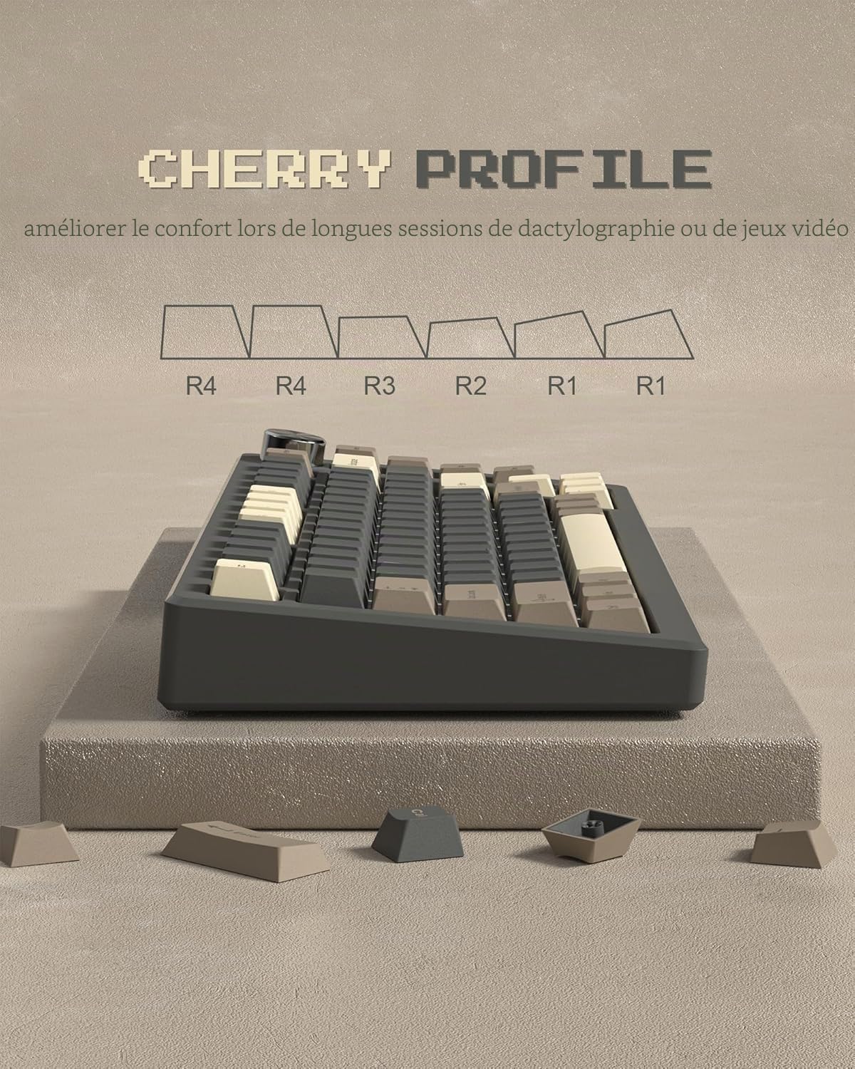 Keycaps 138 Double Shot, Cherry PBT Capuchons de Touches de Sublimation Colorant ANSI US 60 65 75 100% pour 61/64/68/84/87/100/104/108 Clavier mécanique de Jeu rétro, Marron/Gris